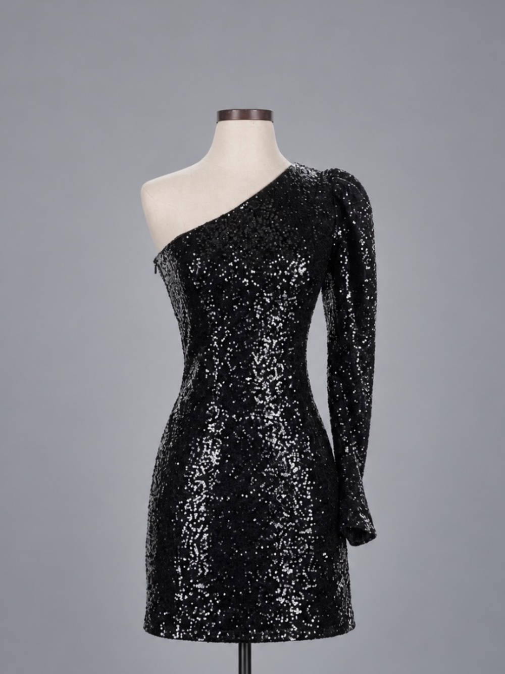 LINI Black Sequin One Shoulder Mini Dress – Size S